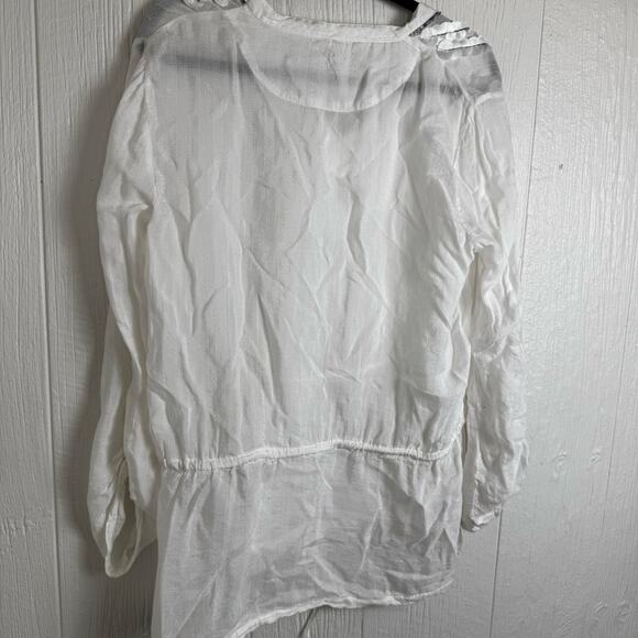 Free People Drop Waist Tie Semi Sheer White Blouse Top Size Medium Embellished - Picture 7 of 8